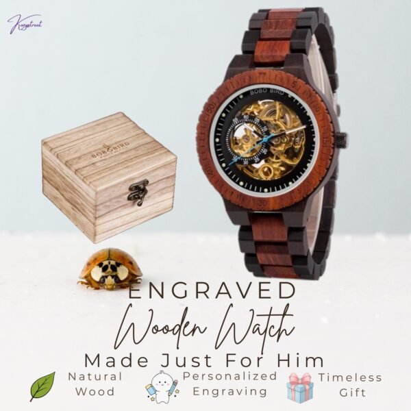 Personalized Wooden Watch for Husband - Engraved Anniversary Gift