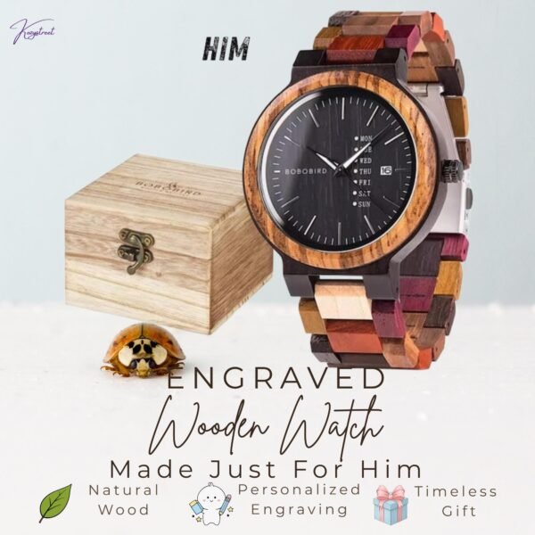 Personalized Wooden Watch for Husband - Engraved Anniversary Gift