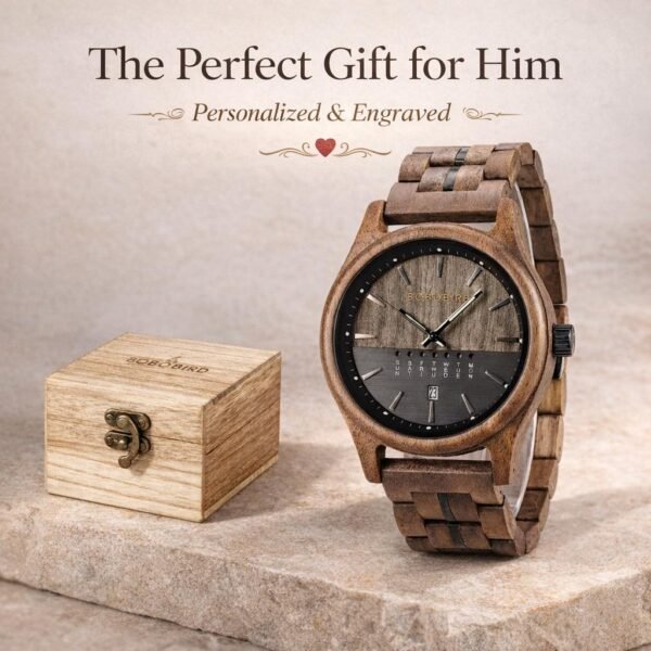 Personalized Wooden Watch for Husband - Engraved Anniversary Gift