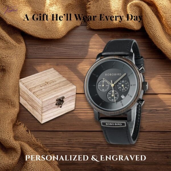 Personalized Wooden Watch for Husband - Engraved Anniversary Gift