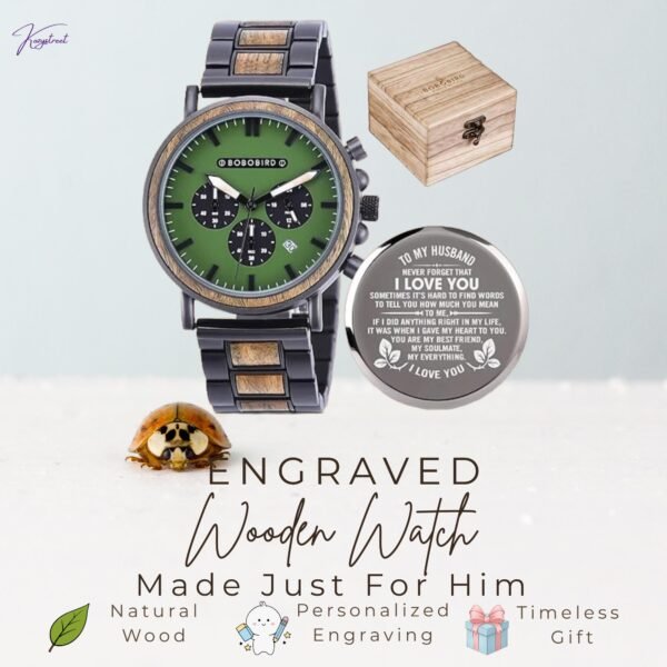 Personalized Wooden Watch for Husband - Engraved Anniversary Gift