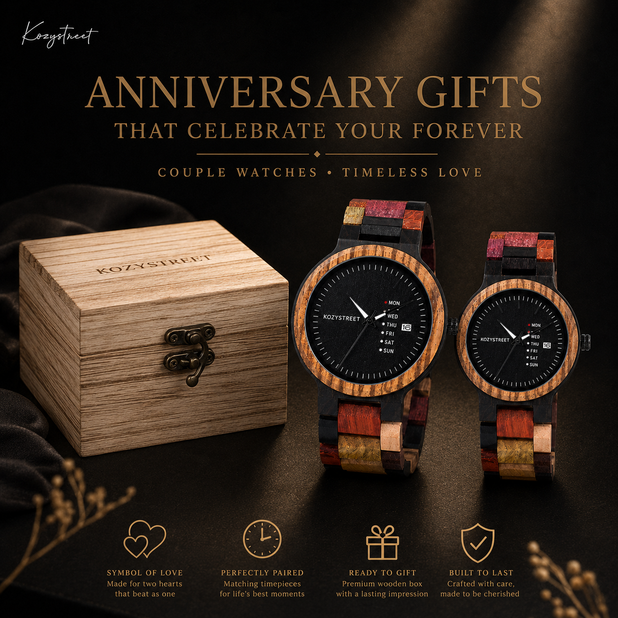 Anniversary gift engraved wooden watches