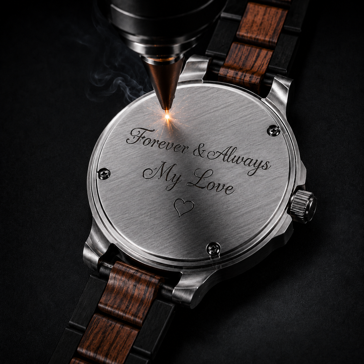 Kozystreet personalized engraving example for a wooden watch gift