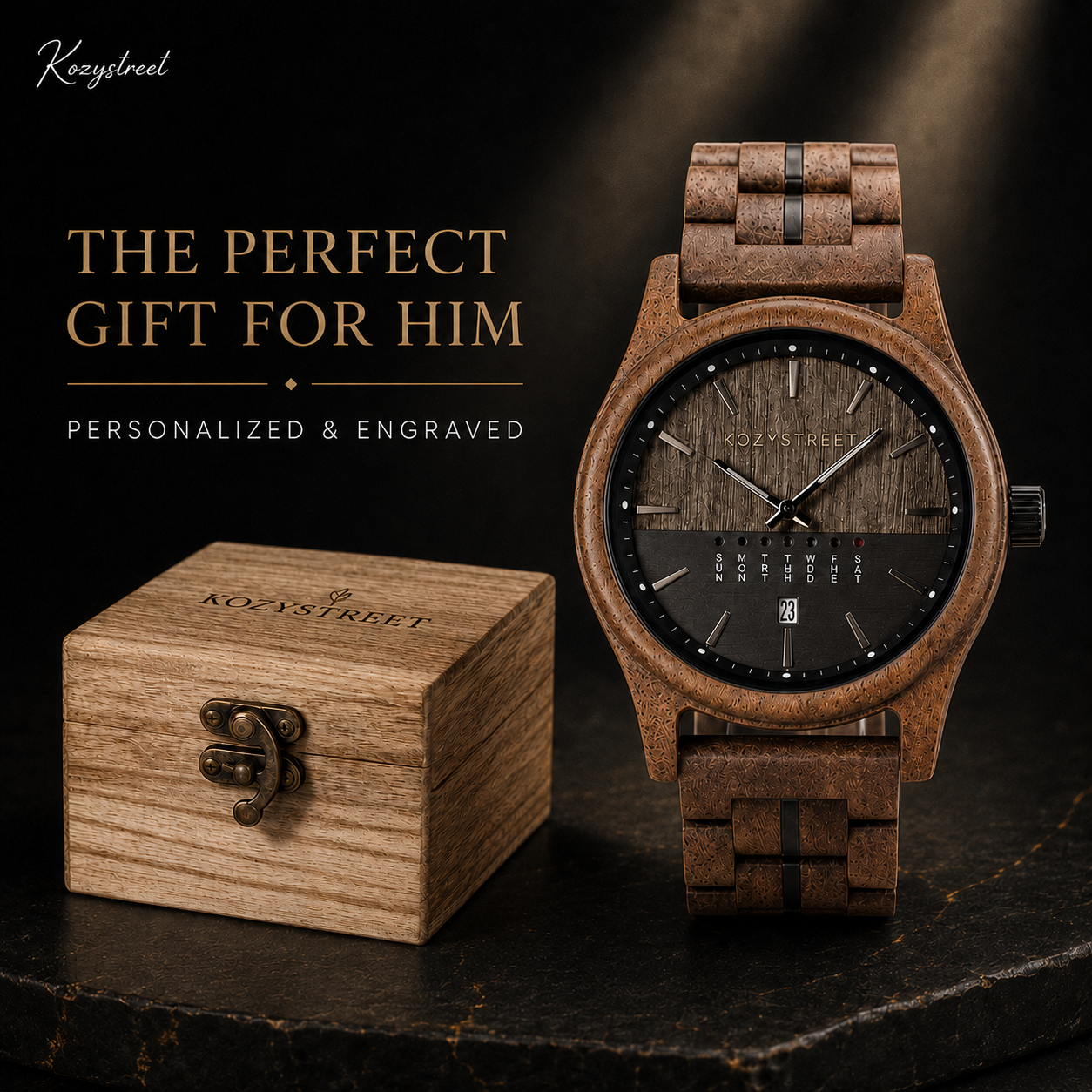 Engraved wooden watch gift for husband