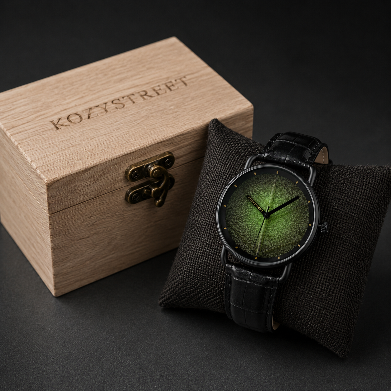 Natural leaf dial wooden watch