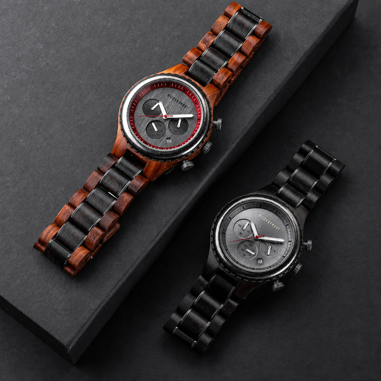 Premium personalized wooden watches with Kozystreet dial engraving
